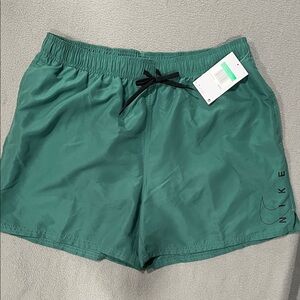 Nike Men’s Green Elastic Waist Swim Trunks with Black Drawstring